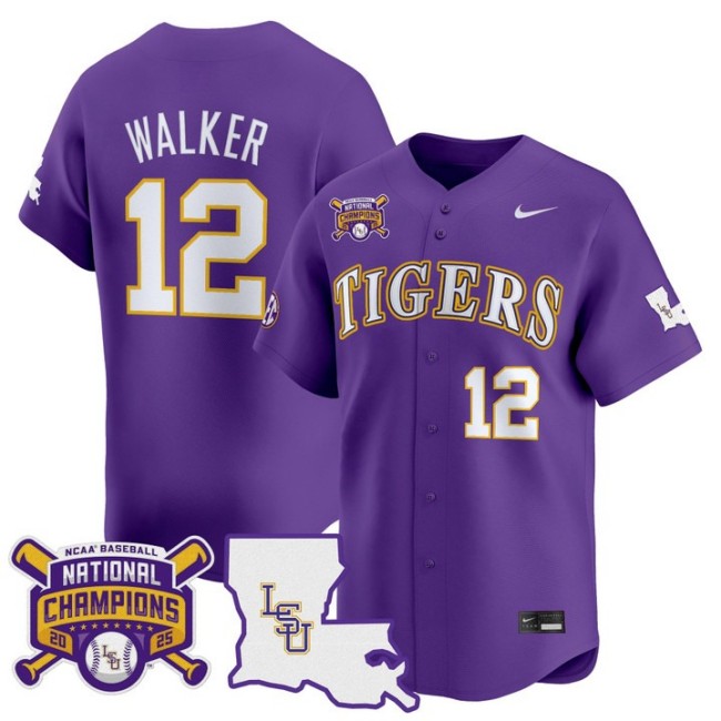 Men's LSU Tigers #12 Todd Walker 2025 College World Series Champions Nike Limited Baseball Stitched Jersey