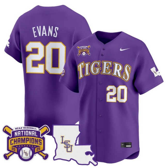 Men's LSU Tigers #20 Casan Evans 2025 College World Series Champions Nike Limited Baseball Stitched Jersey