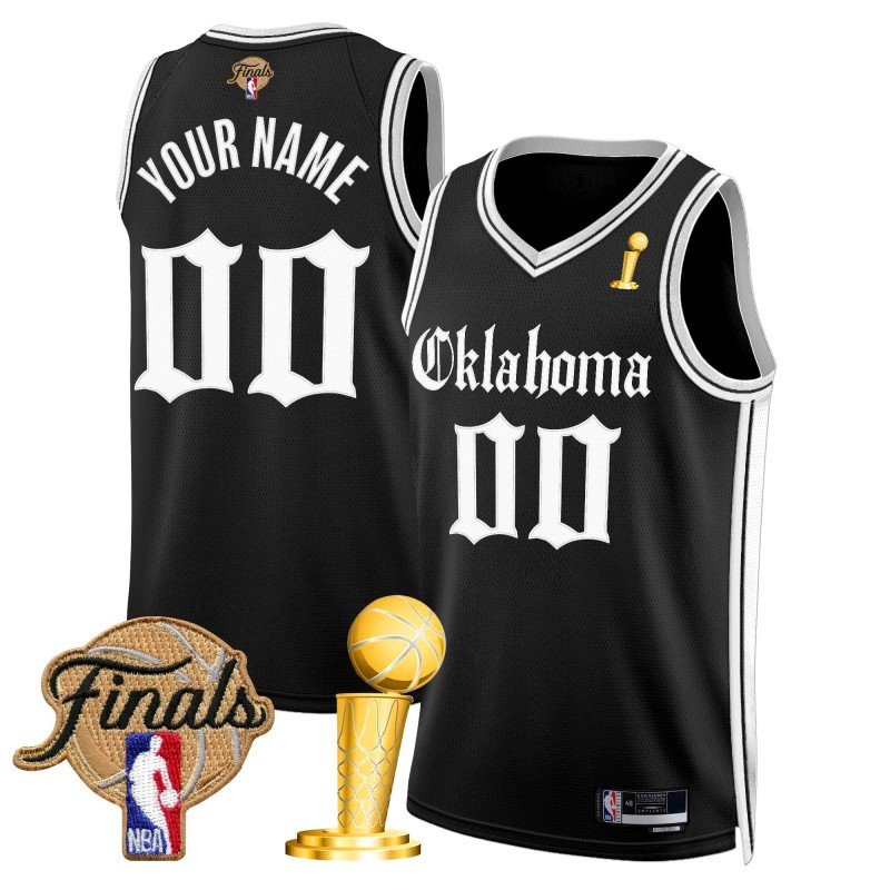 Oklahoma City Thunder Custom 2025 Champions 'Gothic Storm Edition' Swingman Jersey Black - All Stitched