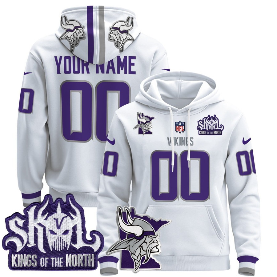Minnesota Vikings Custom Nike White Patched NFL Stitched Pullover Hoodie