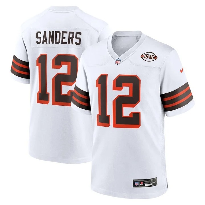 Men's Cleveland Browns #12 Shedeur Sanders White 2025 Draft 1946 Collection Stitched Football Game Jersey