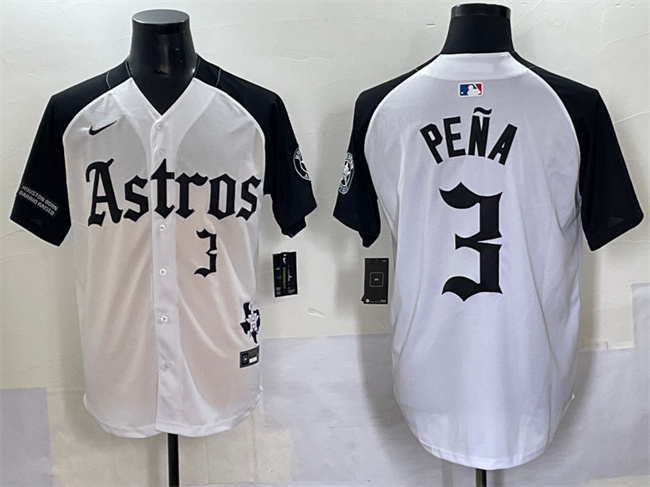 Men's Houston Astros #3 Jeremy Pena White Black Gothic 'Houston Born Barrio Raised' Limited Stitched Baseball Jersey