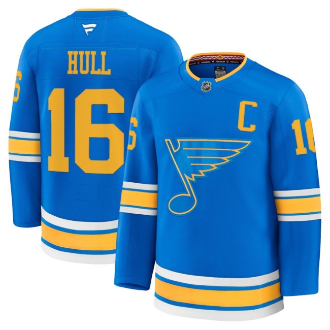 Men's St. Louis Blues #16 Brett Hull Blue 2025-26 Premium Stitched Hockey Jersey