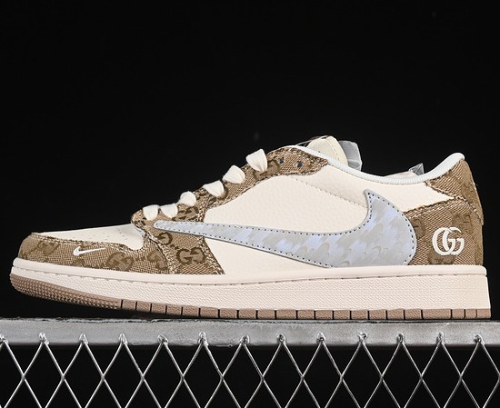 Air Jordan 1 Retro Low OG SP Fragment x Travis Scott Gucci Beige Khaki Blue XS7089-603 Sneaker