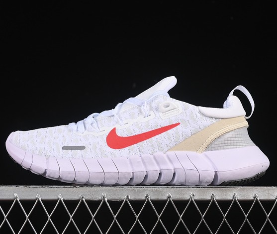 Nike Free RN 5.0 Next Nature White/ Light Orewood Brown/ Bright Crimson/ Obsidian CZ1884-103 Road Running Shoes