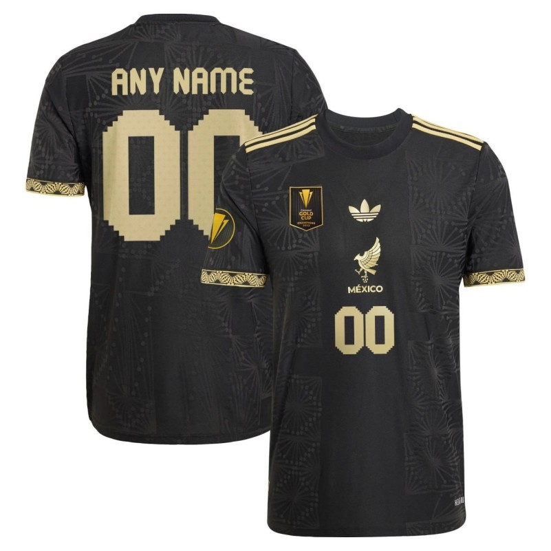 Mexico Gold Soccer Black 2025 Gold Cup Champions Custom Jersey - Printed