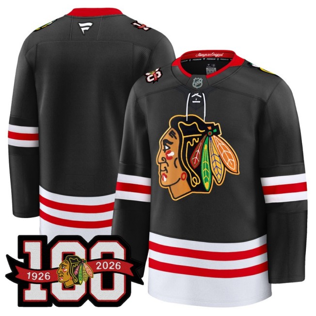 Men's Chicago Blackhawks Blank Black 1926-2026 100th Premium Stitched Hockey Jersey