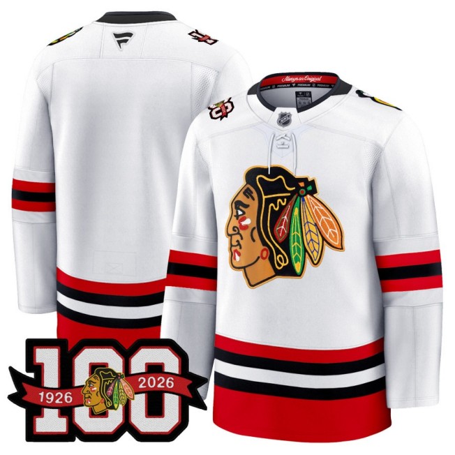 Men's Chicago Blackhawks Black White 1926-2026 100th Premium Stitched Hockey Jersey