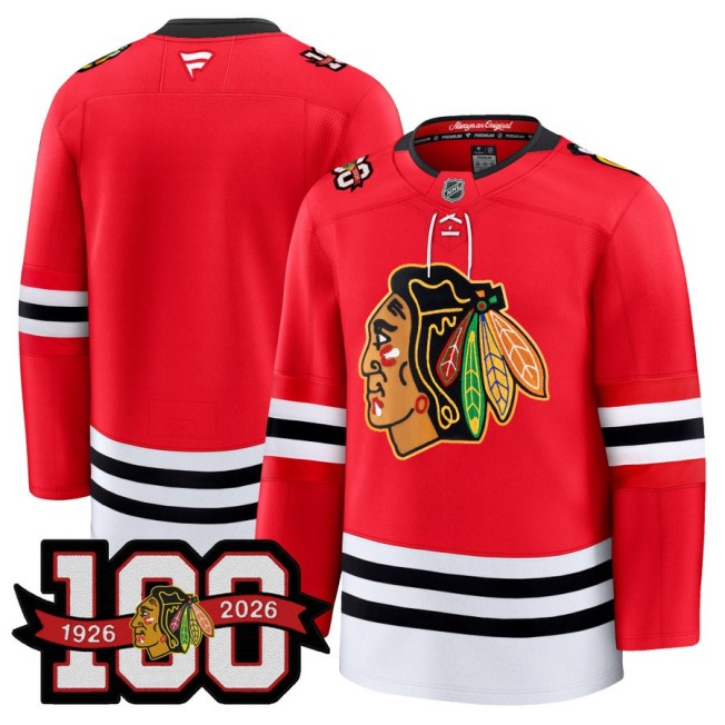 Men's Chicago Blackhawks Blank Red 1926-2026 100th Premium Stitched Hockey Jersey
