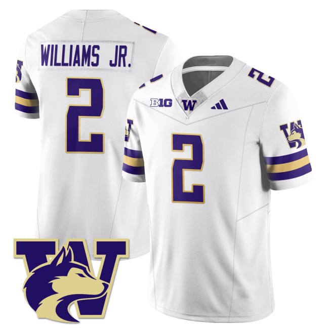 Men's Washington Huskies #2 Demond Williams Jr. White 2025 Vapor Limited Stitched Football Jersey