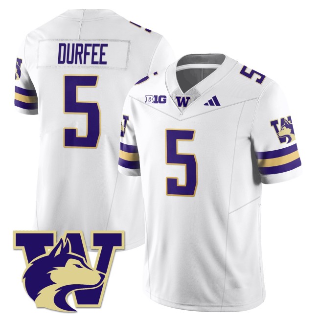 Men's Washington Huskies #5 Zach Durfee White 2025 Vapor Limited Stitched Football Jersey