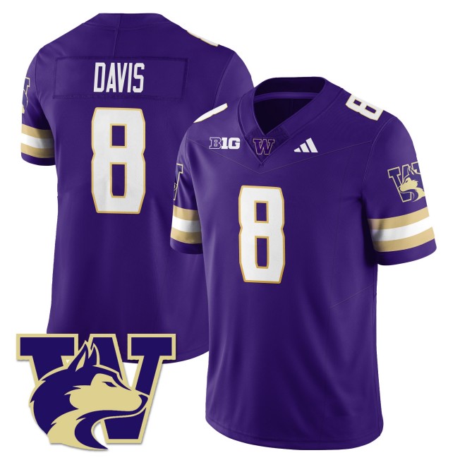 Men's Washington Huskies #8 Tacario Davis Purple 2025 Vapor Limited Stitched Football Jersey