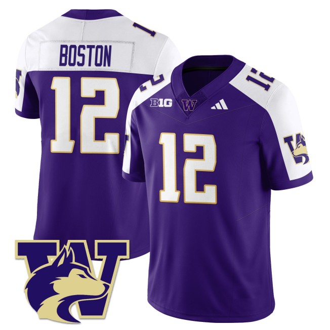 Men's Washington Huskies #12 Denzel Boston Purple White 2025 Vapor Limited Stitched Football Jersey