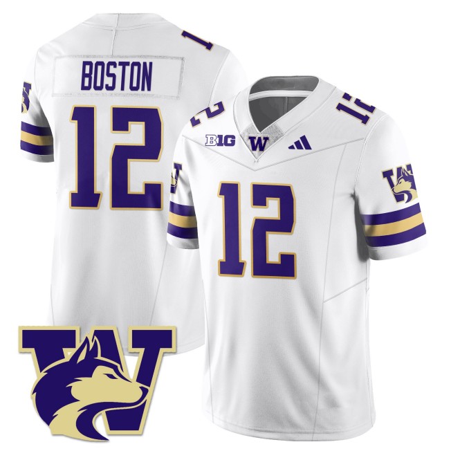 Men's Washington Huskies #12 Denzel Boston White 2025 Vapor Limited Stitched Football Jersey