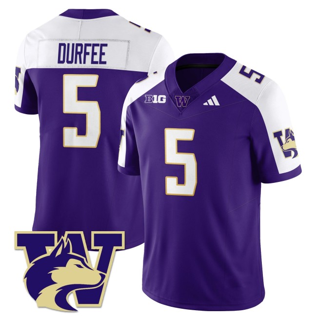 Men's Washington Huskies #5 Zach Durfee Purple White 2025 Vapor Limited Stitched Football Jersey