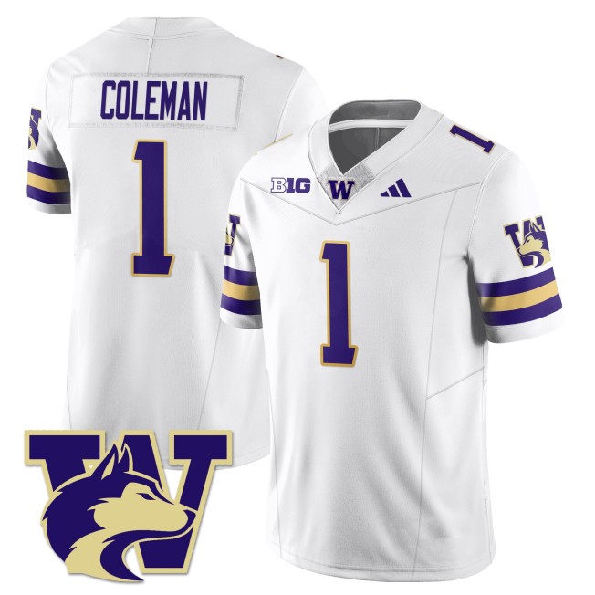 Men's Washington Huskies #1 Jonah Coleman White 2025 Vapor Limited Stitched Football Jersey