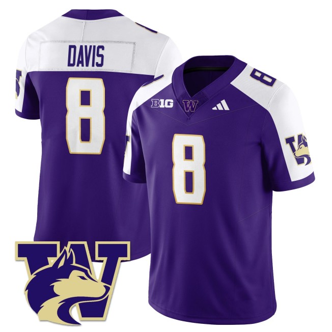 Men's Washington Huskies #8 Tacario Davis Purple White 2025 Vapor Limited Stitched Football Jersey