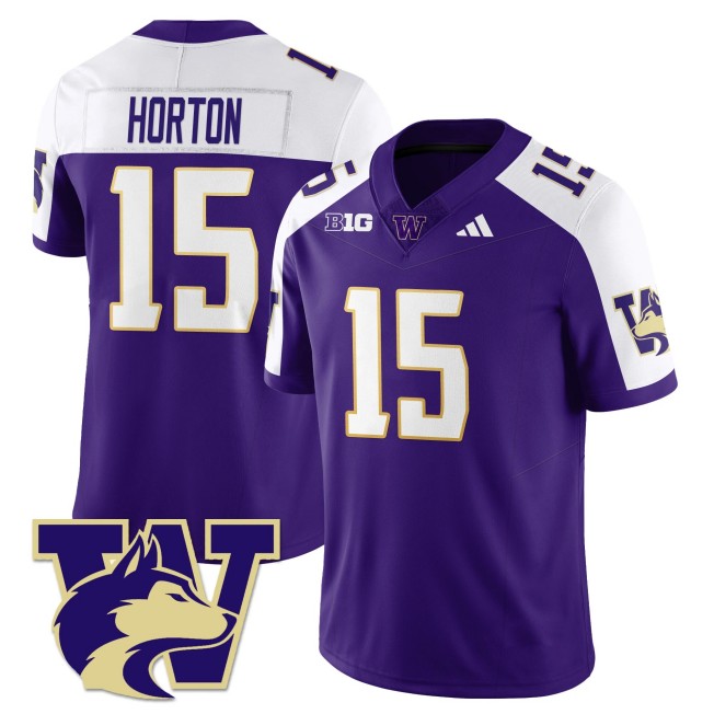 Men's Washington Huskies #15 Kai Horton Purple White 2025 Vapor Limited Stitched Football Jersey