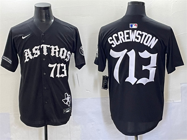 Men's Houston Astros #713 Screwston Black Gothic 'Houston Born Barrio Raised' Limited Stitched Baseball Jersey