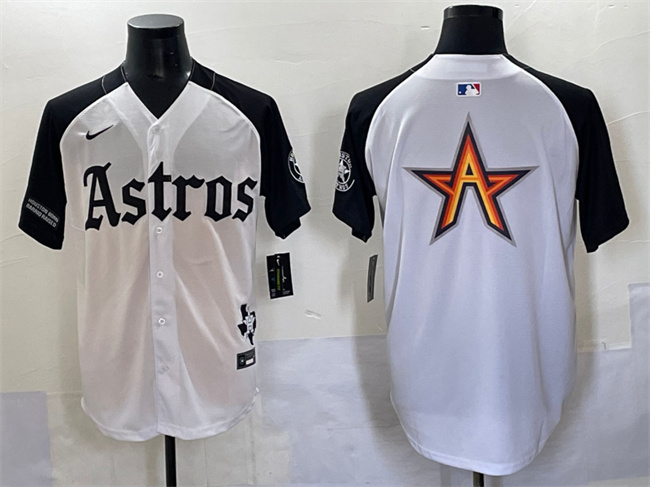 Men's Houston Astros Team Big Logo White_Black Gothic 'Houston Born Barrio Raised' Limited Stitched MLB Baseball Jerseys