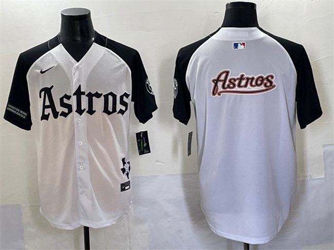 Men's Houston Astros Team Big Logo White Black Gothic 'Houston Born Barrio Raised' Limited Stitched Baseball Jerseys