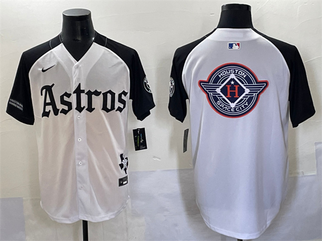 Men's Houston Astros Team Big Logo White_Black Gothic 'Houston Born Barrio Raised' Limited Stitched Baseball Jersey