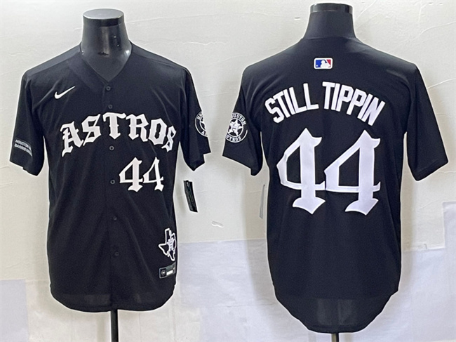 Men's Houston Astros #44 Still Tippin Black Gothic 'Houston Born Barrio Raised' Limited Stitched Baseball Jersey