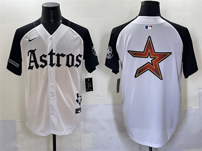 Men's Houston Astros Team Big Logo White Black Gothic 'Houston Born Barrio Raised' Limited Stitched MLB Baseball Jersey