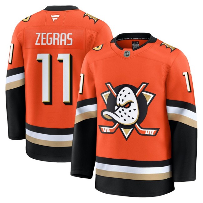 Men's Anaheim Ducks #11 Trevor Zegras Home Orange 2025 Premium Stitched Hockey Jersey