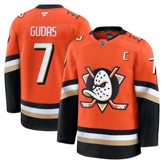 Men's Anaheim Ducks #7 Radko Gudas Home Orange 2025 Premium Stitched Hockey Jersey