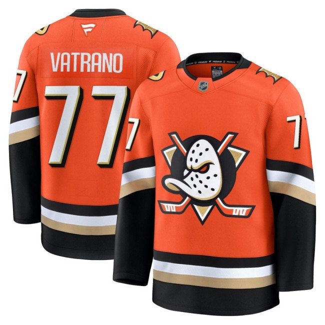 Men's Anaheim Ducks #77 Frank Vatrano Home Orange 2025 Premium Stitched Hockey Jersey