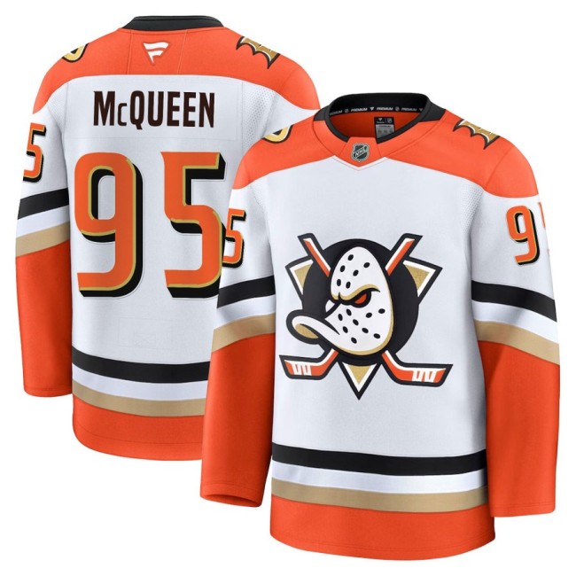 Men's Anaheim Ducks #95 McQueen Away White Orange 2025 Premium Stitched Hockey Jersey