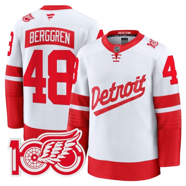 Men's Detroit Red Wings #48 Jonatan Berggren White Stadium Series 100th Premium Stitched Hockey Jersey