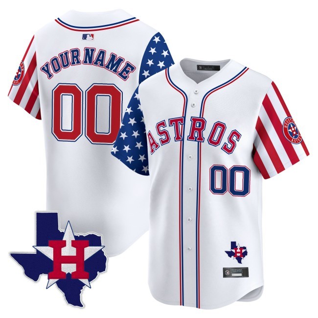 Houston Astros 2025 Independence Day White State Map Patch Vapor Premier Limited Custom Jersey - All Stitched