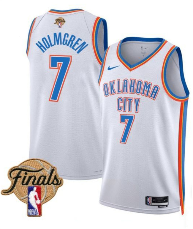 Youth Oklahoma City Thunder #7 Chet Holmgren White 2025 Finals Association Edition Stitched Basketball Jersey