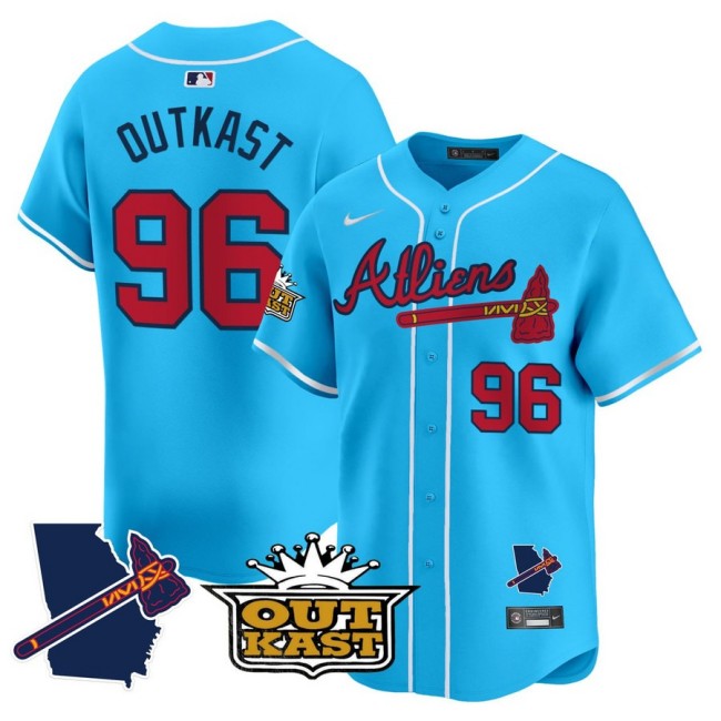 OutKast #96 Atlanta Braves Atliens Nike Blue Jersey - All Stitched