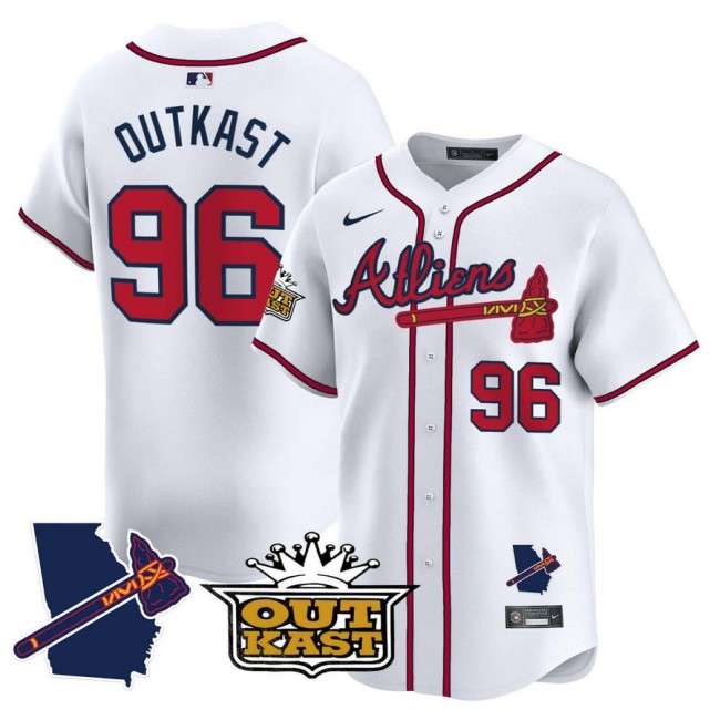 OutKast #96 Atlanta Braves Atliens Nike White Jersey - All Stitched