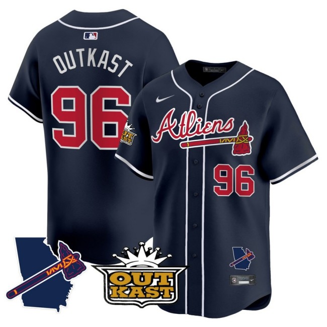 OutKast #96 Atlanta Braves Atliens Nike Navy Jersey - All Stitched