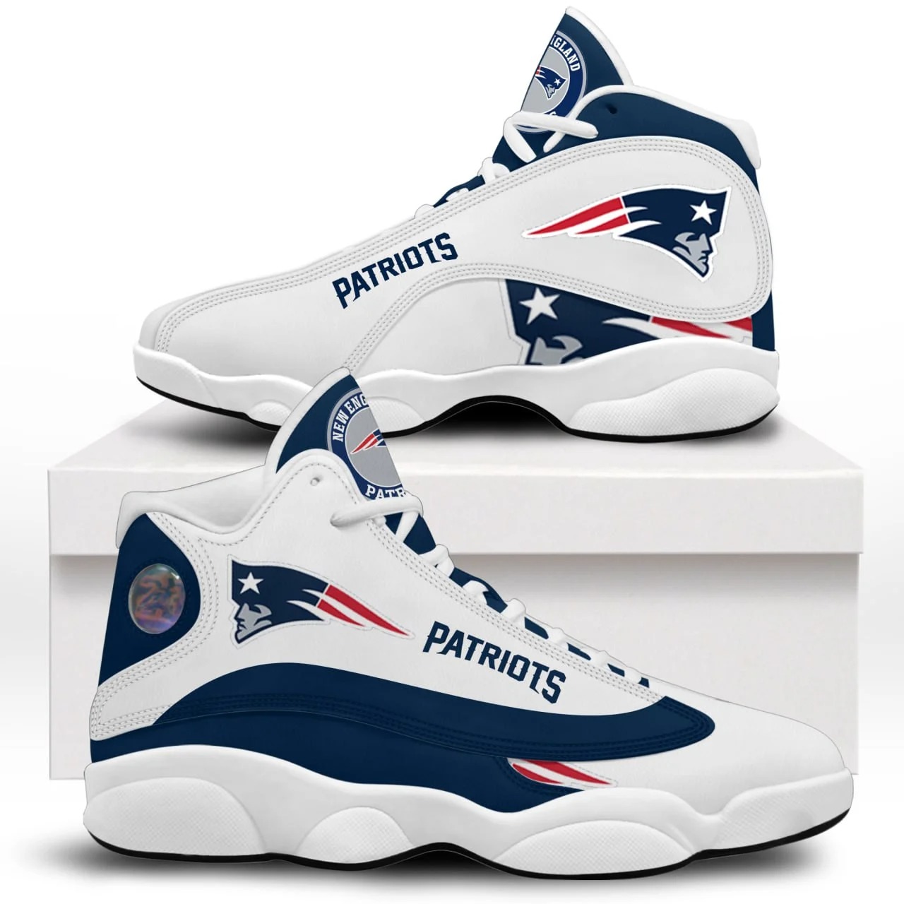New England Patriots AJ13 High Navy & White Sneaker