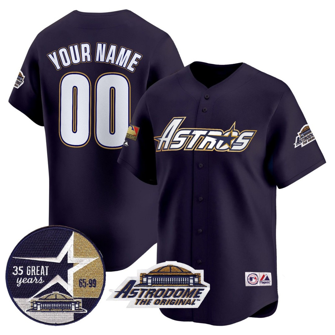 Houston Astros Throwback Navy Blue Custom Jersey - All Stitched