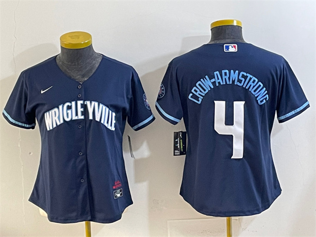 Youth Chicago Cubs #4 Pete Crow-Armstrong Navy City Connect Stitched Jersey