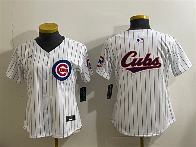 Women's Chicago Cubs Team Big Logo White Home Limited Stitched Baseball Jersey