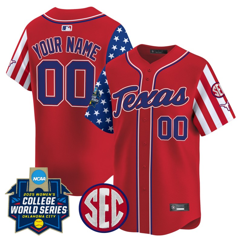Texas Longhorns Softball WCWS Custom Red 2025 Independence Day Limited Stitched Baseball Jersey