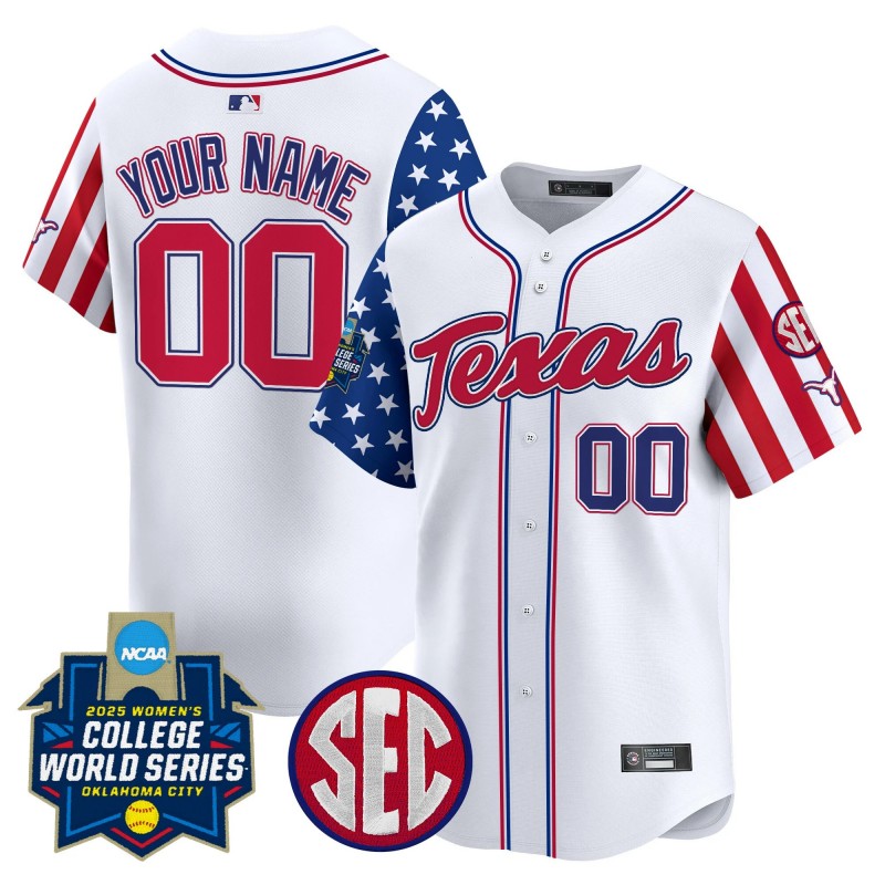 Texas Longhorns Softball WCWS Custom White 2025 Independence Day Limited Stitched Baseball Jersey