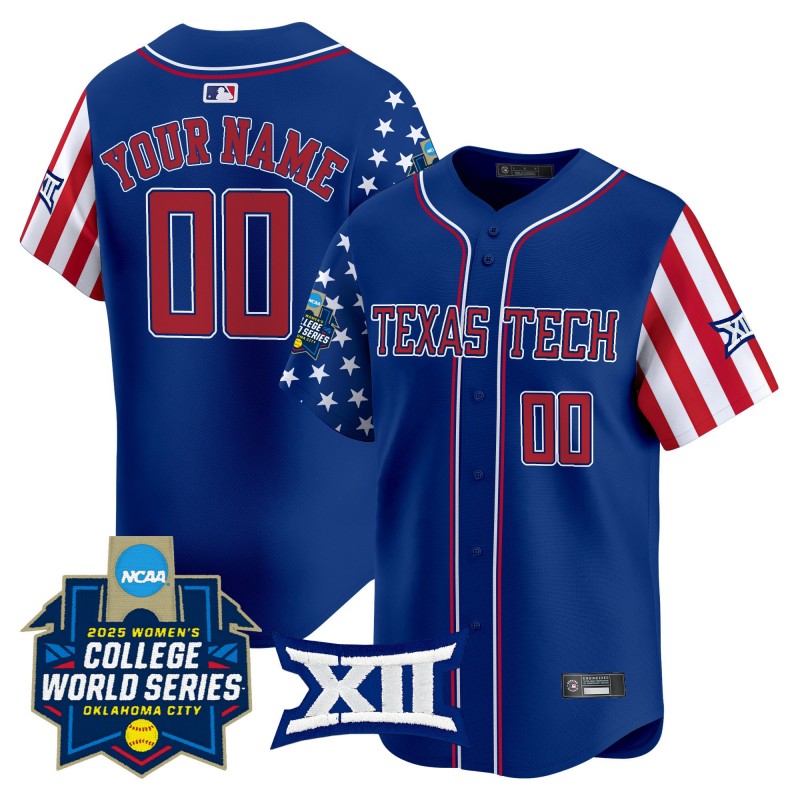 Texas Tech Red Raiders Softball Custom Royal 2025 Independence Day (WCWS) Limited Stitched Baseball Jersey