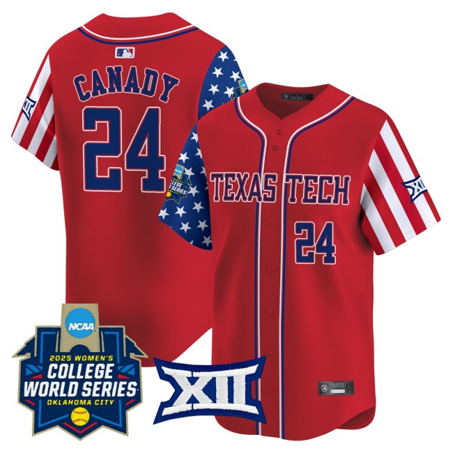 Men's Texas Tech Red Raiders Softball #24 NiJaree Canady WCWS Red 2025 Independence Day Limited Stitched Baseball Jersey