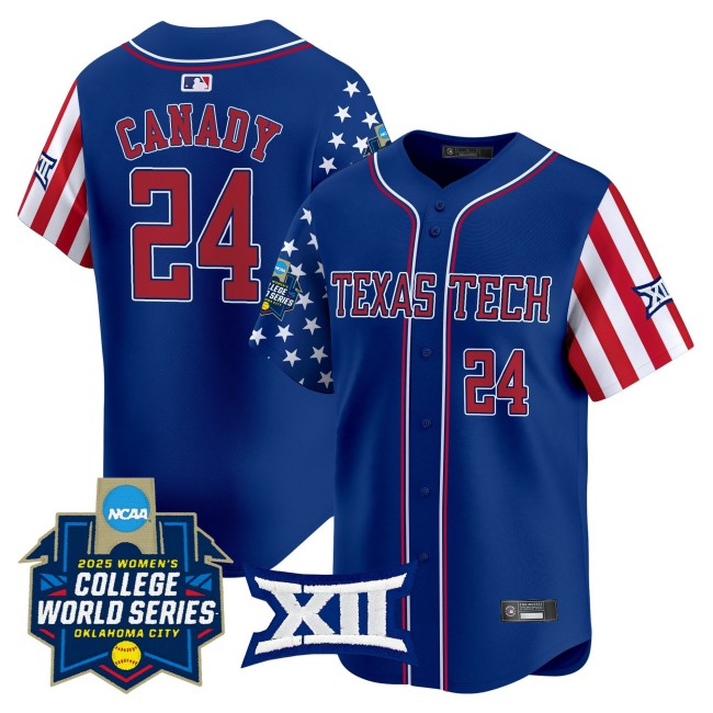 Men's Texas Tech Red Raiders Softball #24 NiJaree Canady WCWS Royal 2025 Independence Day Limited Stitched Baseball Jersey