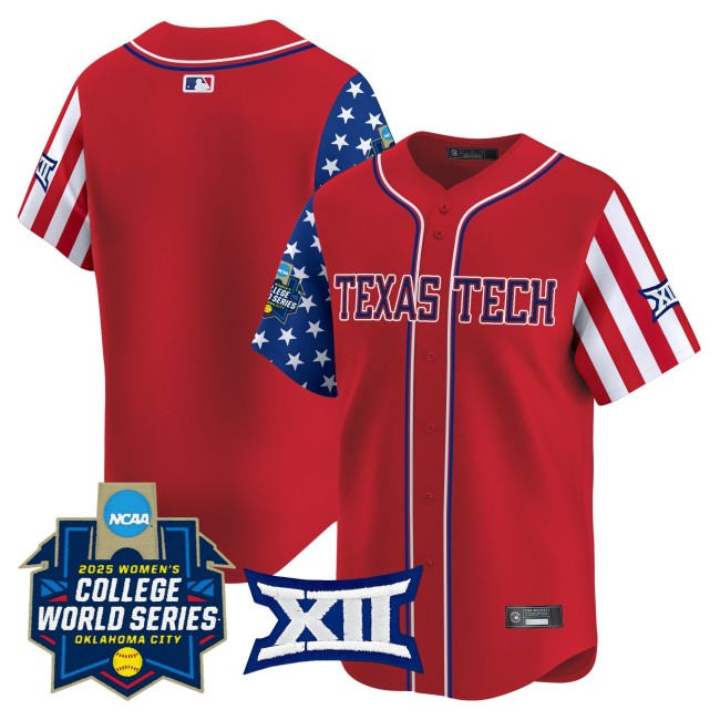 Men's Texas Tech Red Raiders Softball WCWS Blank Red 2025 Independence Day Limited Stitched Baseball Jersey