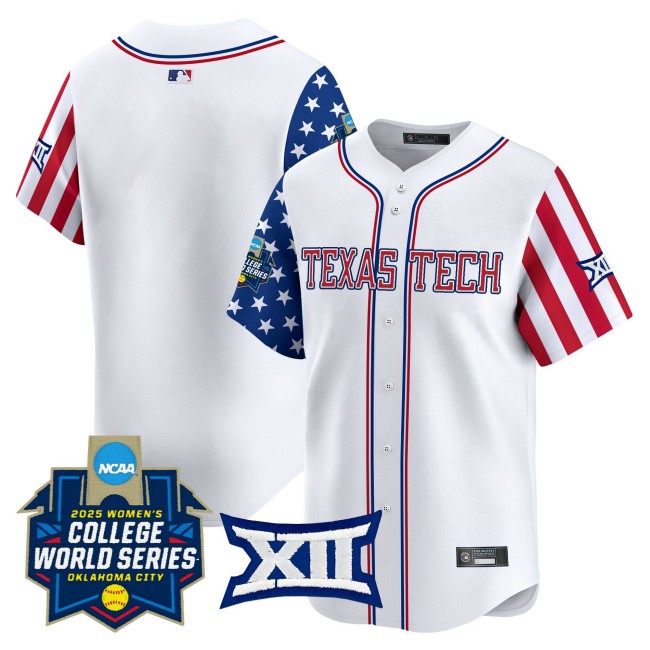 Men's Texas Tech Red Raiders Softball WCWS Blank White 2025 Independence Day Limited Stitched Baseball Jersey