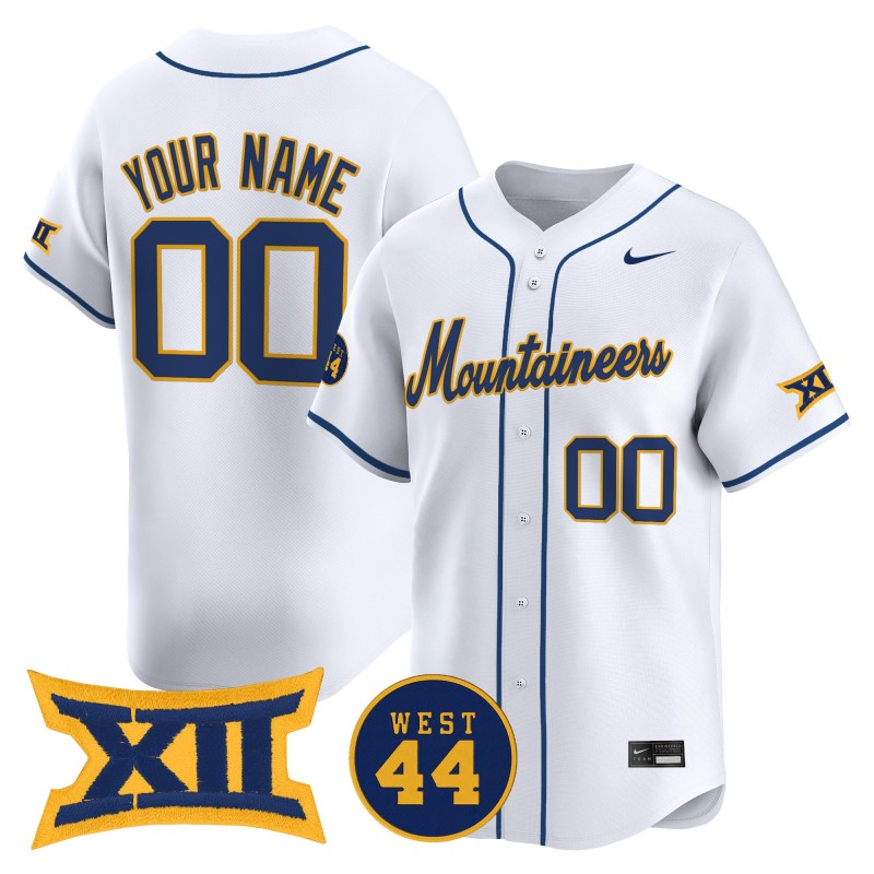 West Virginia Mountaineers Custom Nike White 2025 Limited Stitched College Baseball Jersey - WEST 44 Patch